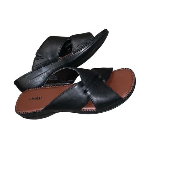 AirStep Black Leather Slide Sandals Women’s Comfort Slip On Wedge Size 9W - Picture 8 of 11